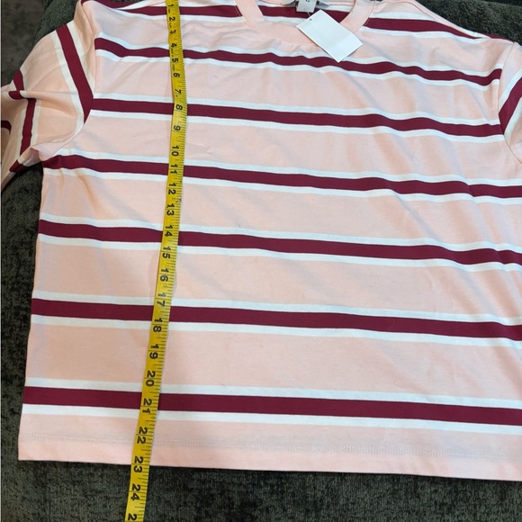 NWT H&M Powder Pink/Burgundy Striped 100% Cotton Loose-Fit Top Sz L 1274548005 - Picture 6 of 6